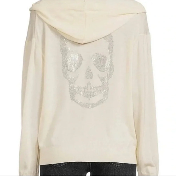 Zadig & Voltaire Comfy Skull Strass Zip Up Sweater Hoodie Bling Stud Rhinestone - Picture 2 of 13